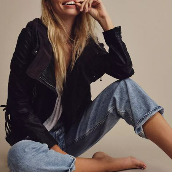 Free People Cleo Hooded Vegan Suede Moto Jacket S - Picture 4 of 16